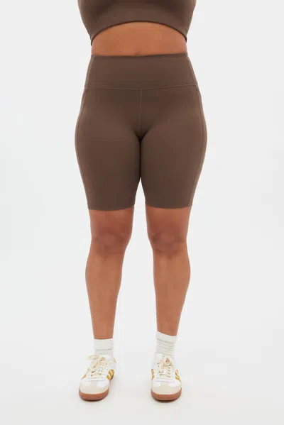 Girlfriend Collective Café High-rise Pocket Bike Short In Brown