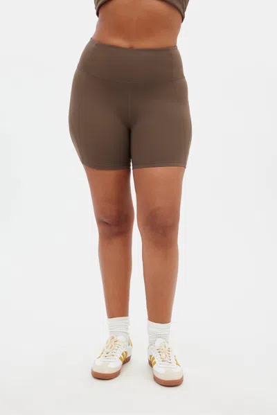 Girlfriend Collective Café High-rise Run Short In Brown