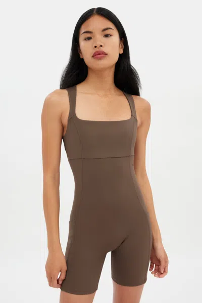 Girlfriend Collective Café Tina Open Back Unitard In Brown