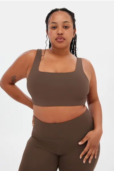Girlfriend Collective Café Tommy Cropped Bra In Brown