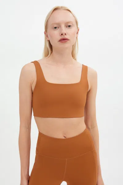 Girlfriend Collective Caramel Tommy Cropped Bra In Brown