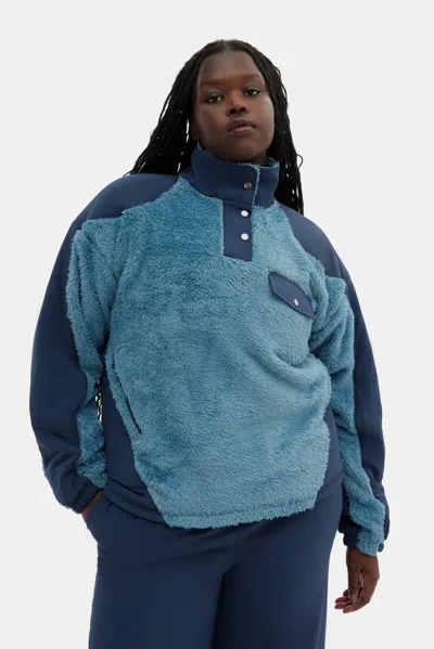 Girlfriend Collective Cascade Recycled Fleece Retro Anorak In Blue