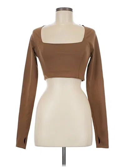 Pre-owned Girlfriend Collective Long Sleeve Top Brown Square Neckline Tops