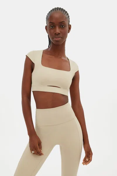 Girlfriend Collective Marble Farrah Cap Sleeve Bra In Neutral