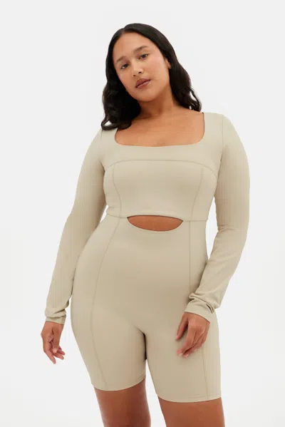 Girlfriend Collective Marble Kelsey Seamed Unitard In White