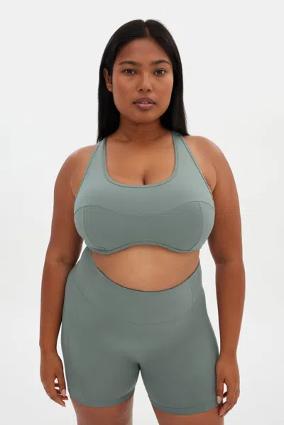 Girlfriend Collective Misty Sage Connie Curved Bra In Gray