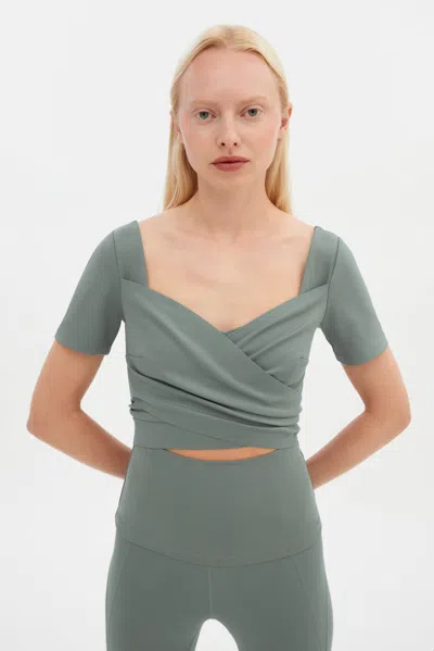 Girlfriend Collective Misty Sage Marla Wrap Top In Green