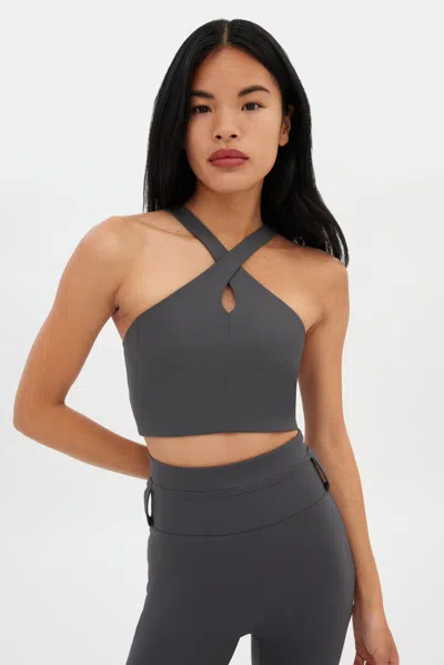 Girlfriend Collective Moon Becca X Neck Bra In Gray