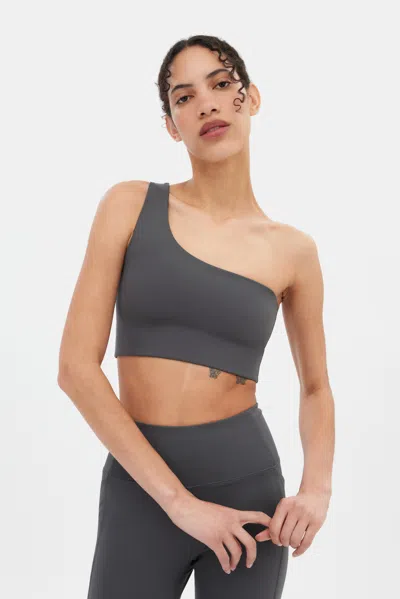 Girlfriend Collective Moon Bianca One Shoulder Bra In Gray