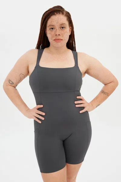 Girlfriend Collective Moon Tina Open Back Unitard In Gray