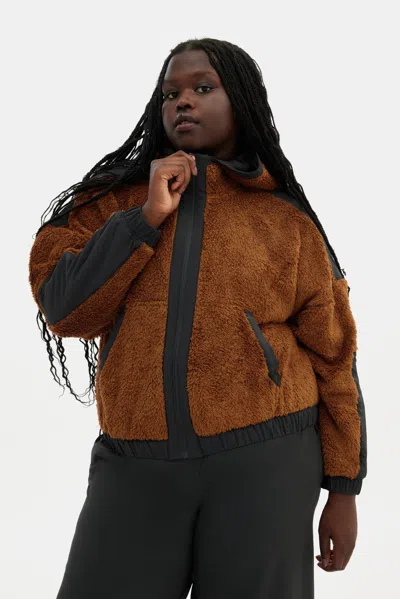 Girlfriend Collective Oak Recycled Fleece Paneled Bomber In Brown