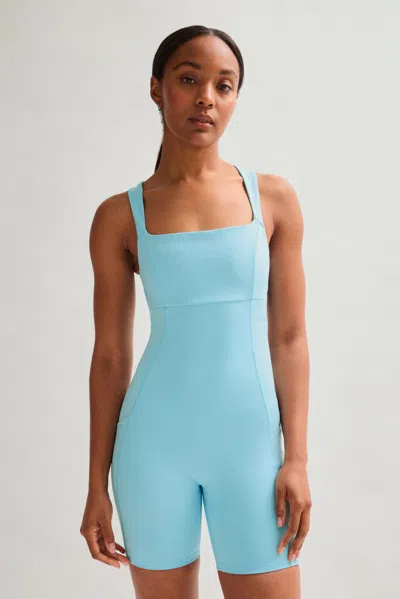 Girlfriend Collective Snowcap Tina Open Back Unitard In Blue
