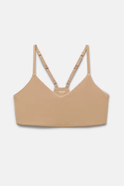 Girlfriend Collective Suede V Neck Bralette In Neutral