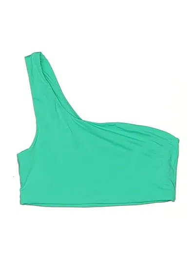 Pre-owned Girlfriend Collective Swimsuit Top Teal One Shoulder Neckline Swimwear In Blue