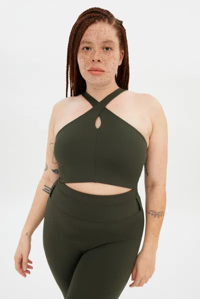 Girlfriend Collective Terrace Becca X Neck Bra In Green