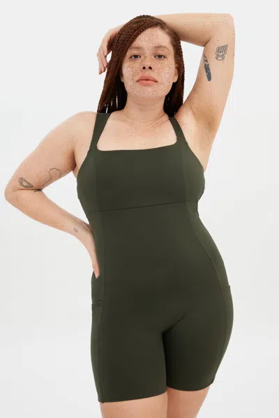 Girlfriend Collective Terrace Tina Open Back Unitard In Green