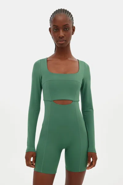 Girlfriend Collective Willow Kelsey Seamed Unitard In Green