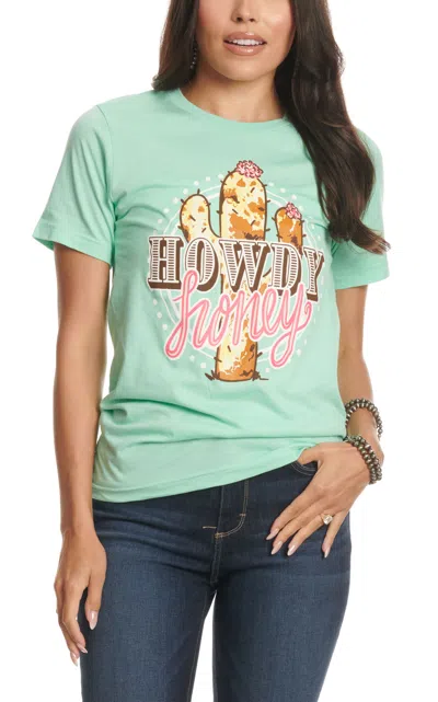 Girlie Girl Lulu Mac Women's Mint Howdy Honey Cactus Graphic T-shirt In Green