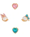 Girls Crew 18k Gold-plated 4-pc. Set Mixed Color Crystal Donald & Daisy Duck Single Stud Earrings In Gold