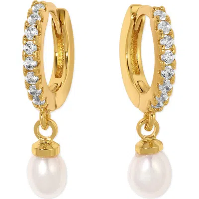 Girls Crew By The Seaside Genuine Pearl Huggie Hoop Earrings In Gold