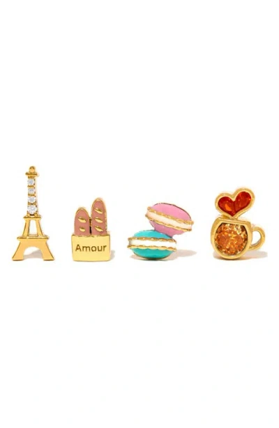 Girls Crew Cafe De Paris Set Of 4 Assorted Single Stud Earrings In Gold