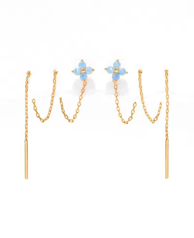 Girls Crew Crystal Blue Blossom Threader Earrings In Gold