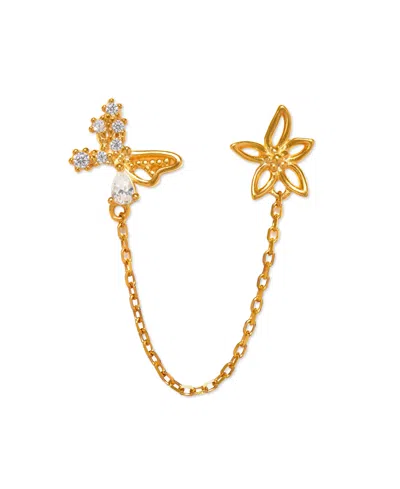 Girls Crew Crystal Butterfly Effect Flat Back Gold Plated Double Earrings