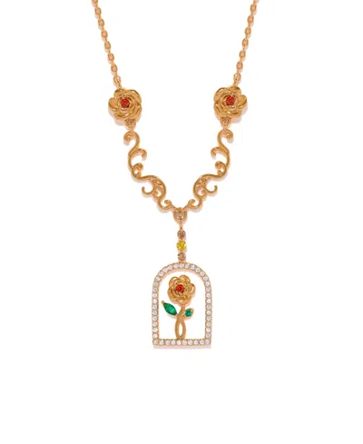 Girls Crew Crystal Disney Beauty The Beast Enchanted Rose Necklace In Gold