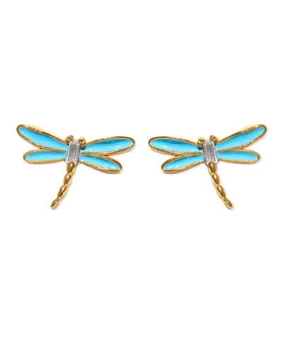 Girls Crew Crystal Dragonfly Gold Plated Studs In Blue