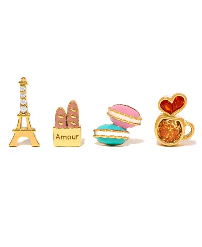 Girls Crew Crystal Enamel Cafe De Paris Stud Set In Gold
