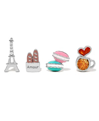 Girls Crew Crystal Enamel Cafe De Paris Stud Set In Silver