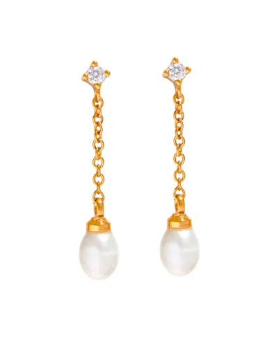 Girls Crew Crystal Falling For You Imitation Pearl Drop Earrings In Gold