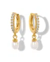 Girls Crew Crystal Freshwater Pearl Seaside Dangle Hoops In Gold
