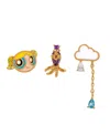 Girls Crew Crystal Gold Plated Enamel The Powerpuff Girls Bubbles Stud Set In Gold
