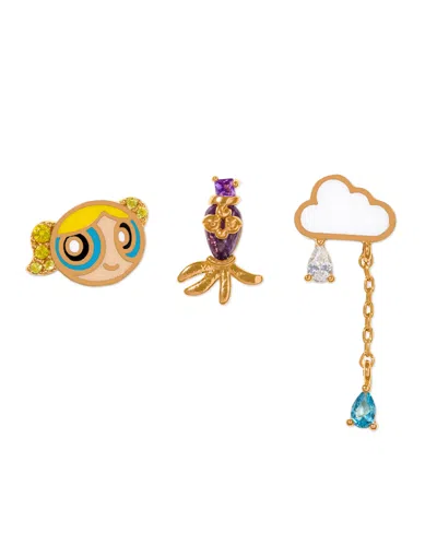 Girls Crew Kids' Crystal Gold Plated Enamel The Powerpuff Girls Bubbles Stud Set