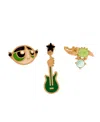Girls Crew Crystal Gold Plated Enamel The Powerpuff Girls Buttercup Stud Set In Gold