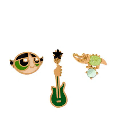 Girls Crew Crystal Gold Plated Enamel The Powerpuff Girls Buttercup Stud Set