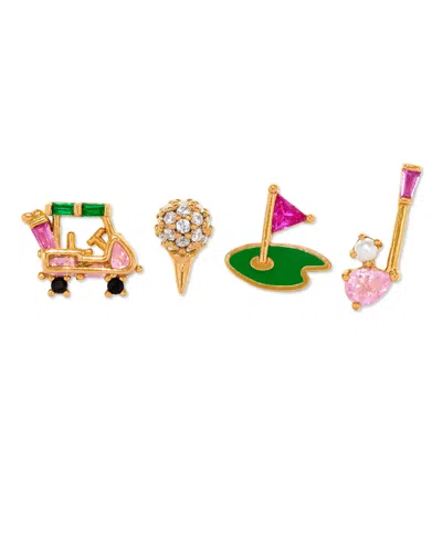 Girls Crew Crystal Gold Plated Hole In One Stud Set
