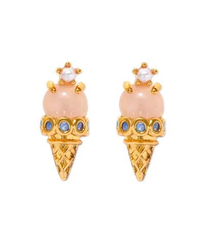 Girls Crew Crystal Gold Plated Ice Cream Shop Stud Earrings