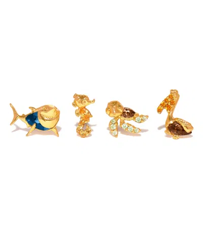 Girls Crew Kids' Crystal Gold Plated Pixar Finding Nemo Sea Crew Stud Set