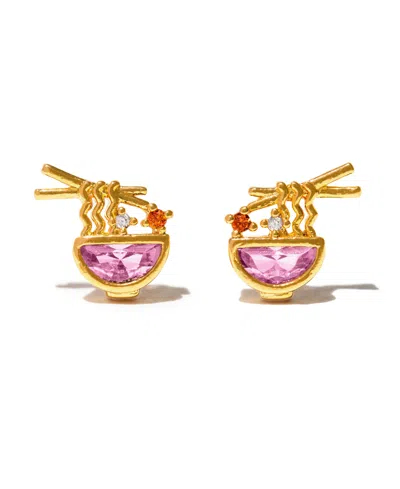 Girls Crew Crystal Gold Plated Ramen Stud Earrings