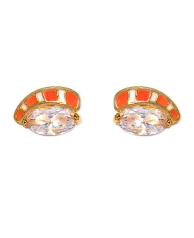 Girls Crew Crystal Gold Plated Salmon Nigiri Studs