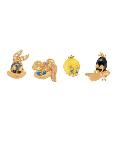 Girls Crew Crystal Looney Tunes Stud Earrings Set In Gold