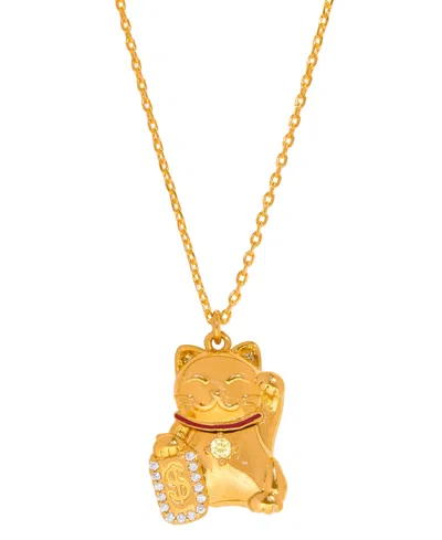 Girls Crew Crystal Lucky Cat Locket Necklace In Gold