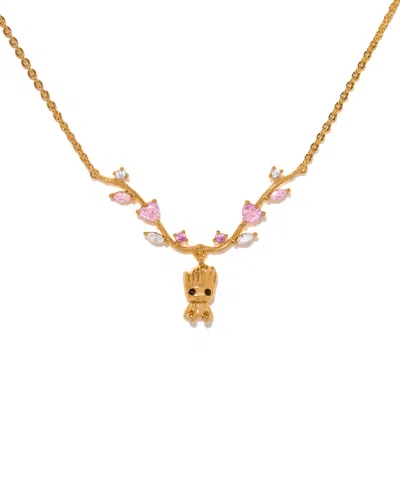 Girls Crew Crystal Marvel's Groot Heartline Necklace In Gold