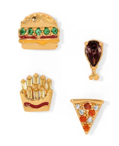 Girls Crew Crystal Multi-color Lunch Is On Us Stud Earring Set In Gold