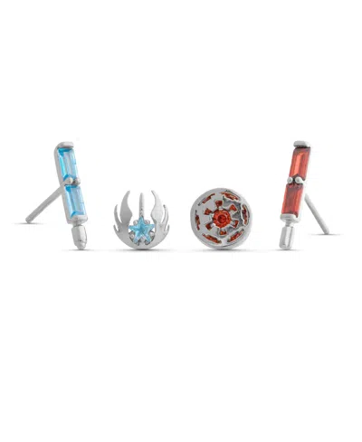 Girls Crew Crystal Multi-color Star Wars Choose Your Side Stud Set In Silver