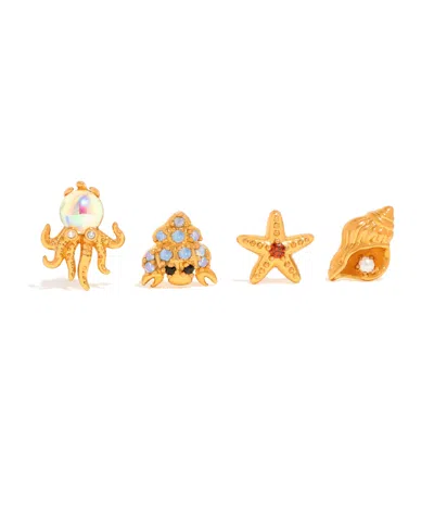 Girls Crew Crystal Sandbar Stud Earrings Set In Gold