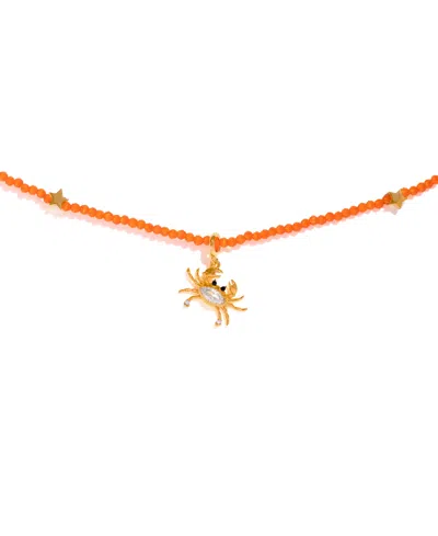 Girls Crew Crystal Sandy Crab Beaded Necklace In Orange
