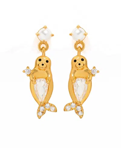 Girls Crew Crystal Seal Dangle Earrings In Gold